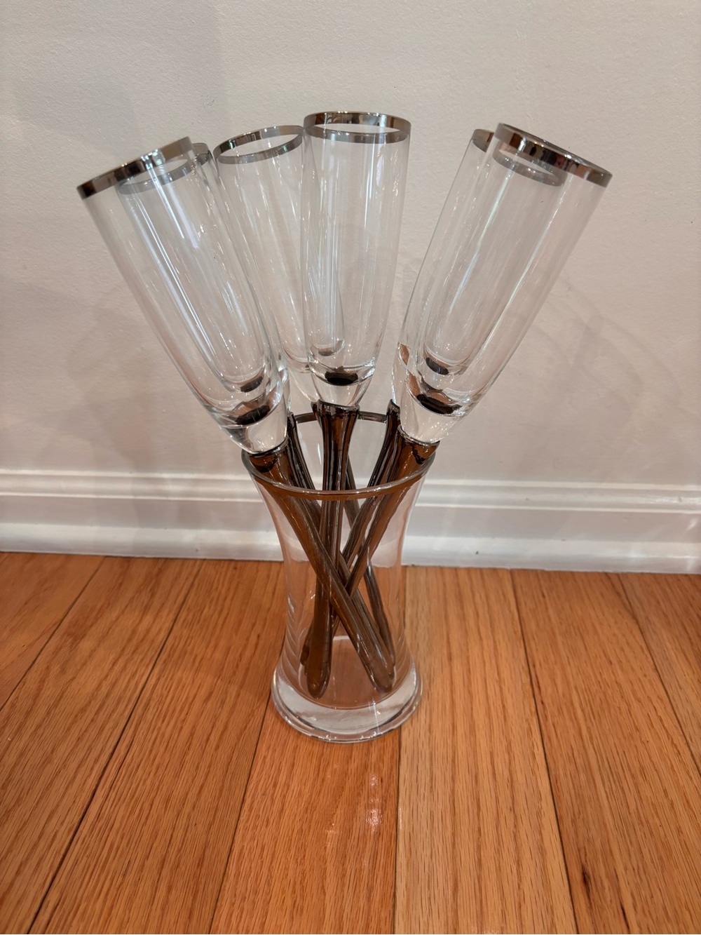 Clear Glass Bud Vase with Silver-Rim Accents - Clear and Silver